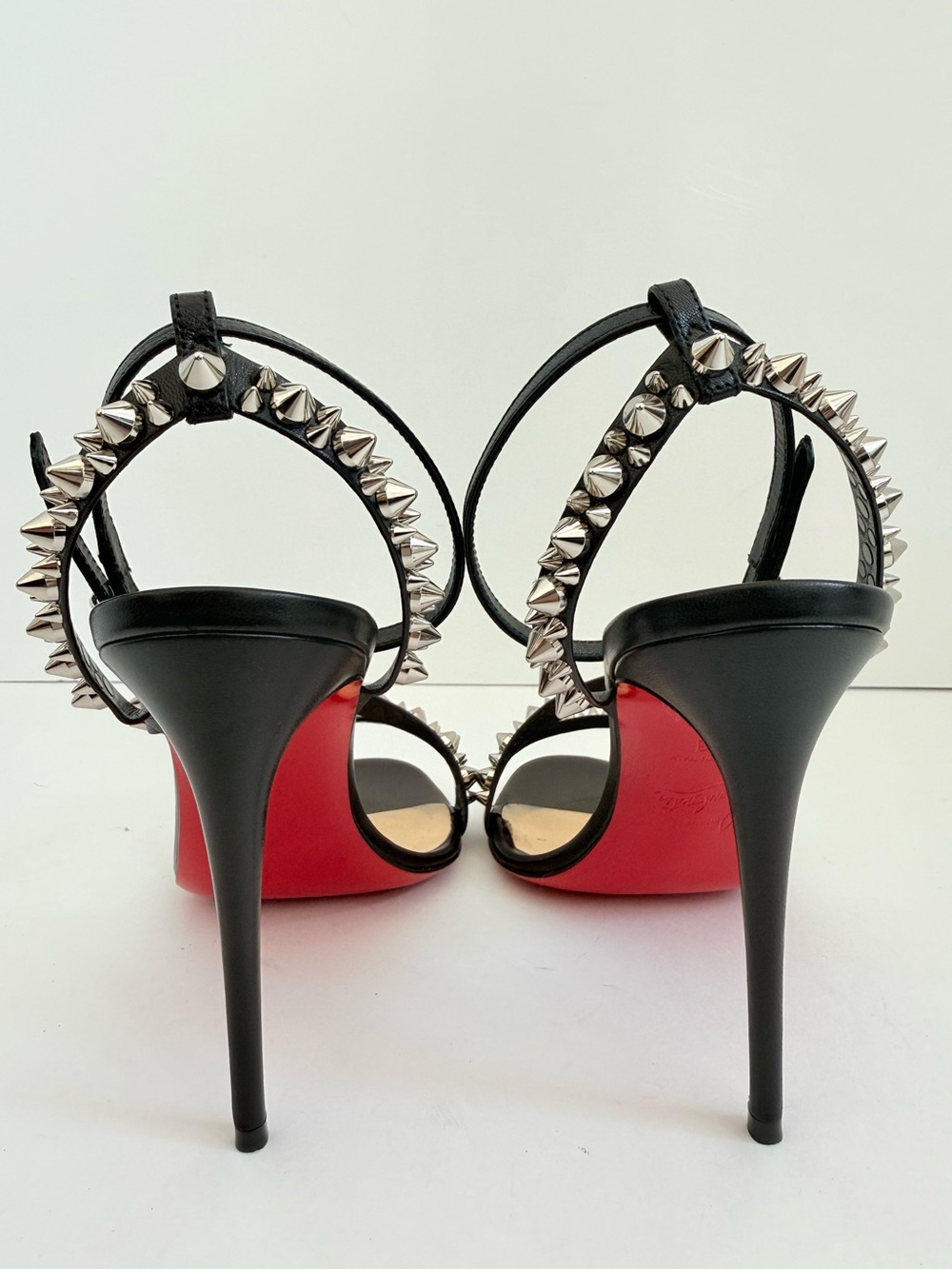 Christian Louboutin Mafaldina Spikes 100 Black Silver Leather Sandals EU 38 - Picture 7 of 11
